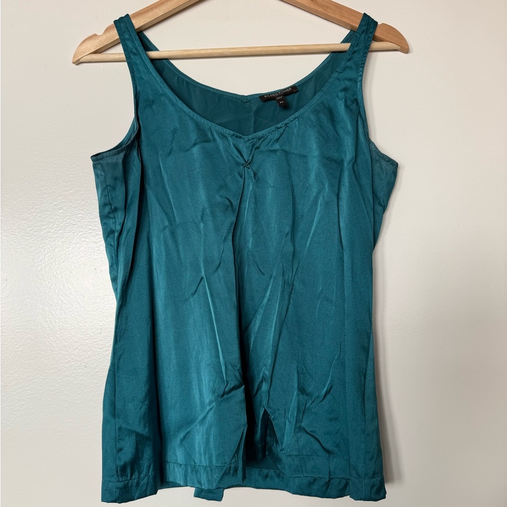 Eileen Fisher Stretch Silk Jersey Scoop Neck Tank in Teal Turquoise Blue